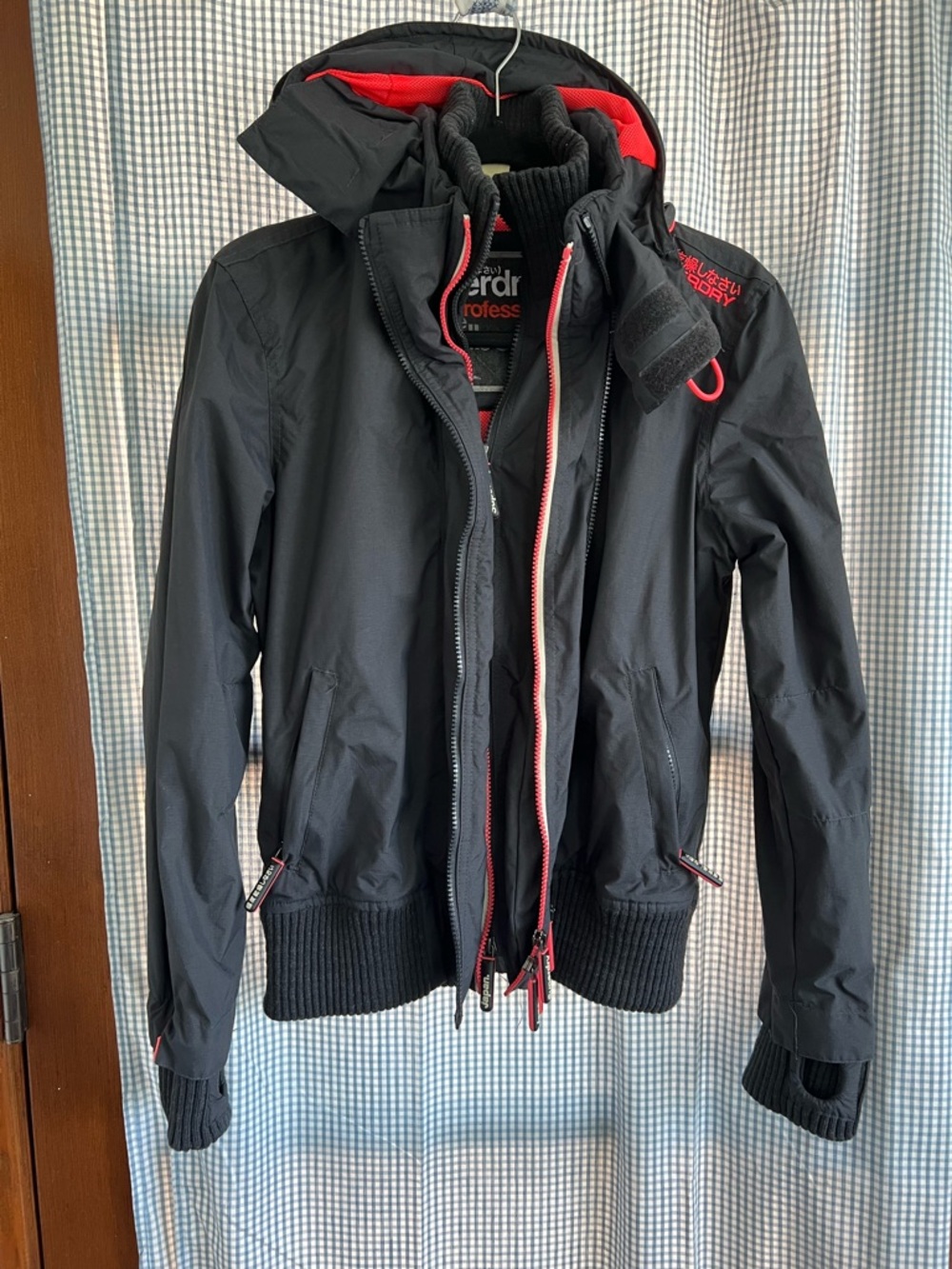 Superdry Women’s Black Jacket with Pink Trim